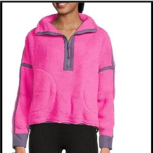 FP Movement NEW by Free People Pink Half-Zip Fleece Pullover LARGE $98